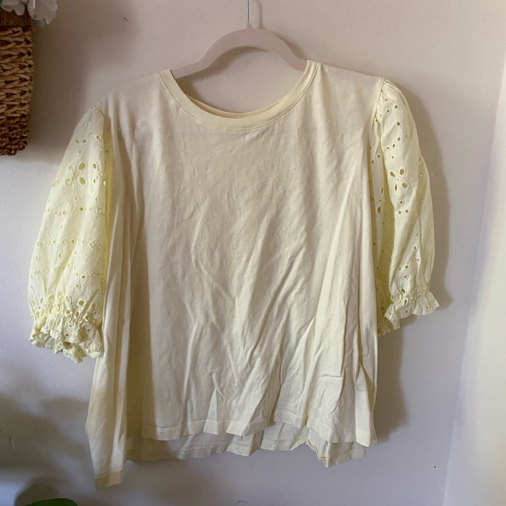 Yellow Eyelet Sleeve Women's Top